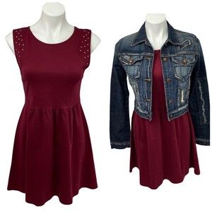 Lot of 2 Forever 21 Dress Denim Jacket Combo Size Medium Red Distressed Studded